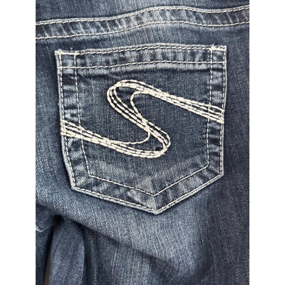 Silver Jeans Lightly Distressed Dark Wash Embroidered Flare Denim Western - Picture 3 of 5